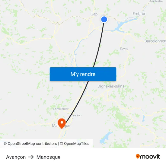 Avançon to Manosque map