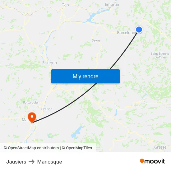 Jausiers to Manosque map