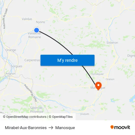 Mirabel-Aux-Baronnies to Manosque map
