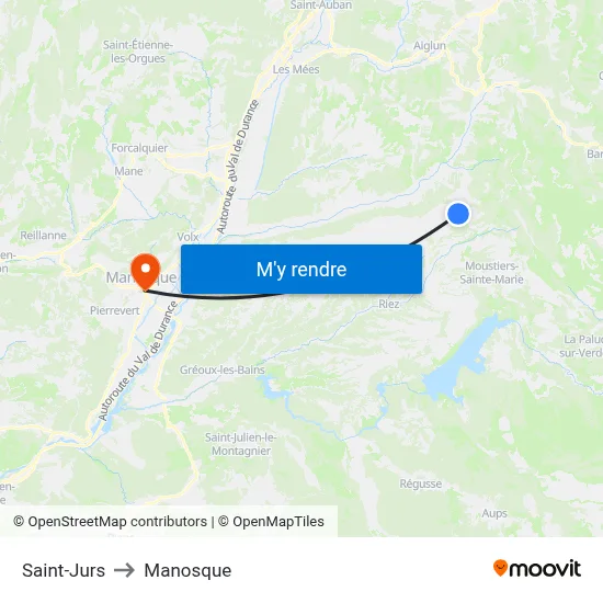 Saint-Jurs to Manosque map