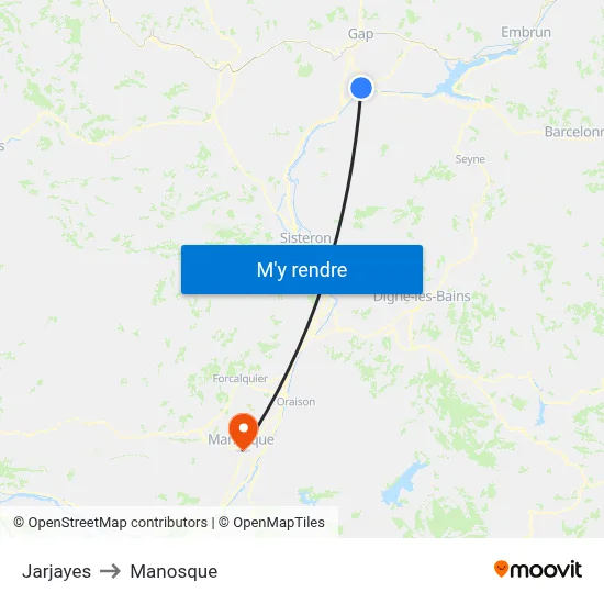 Jarjayes to Manosque map