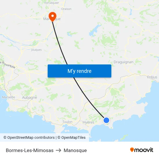 Bormes-Les-Mimosas to Manosque map