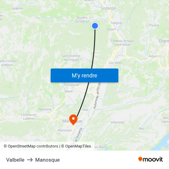 Valbelle to Manosque map