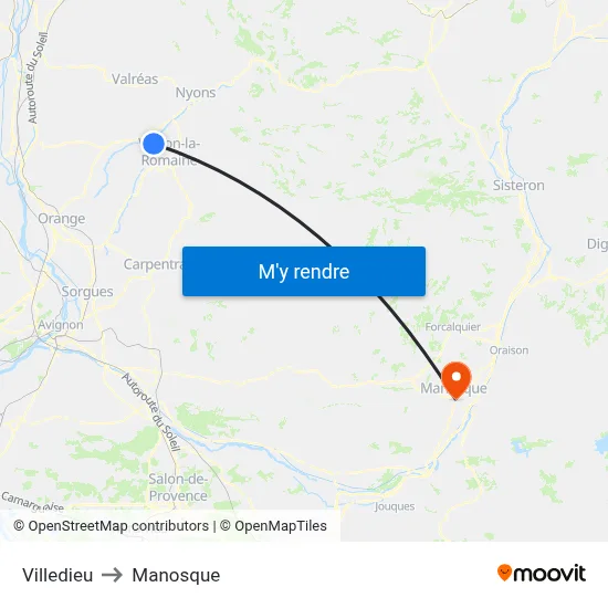 Villedieu to Manosque map