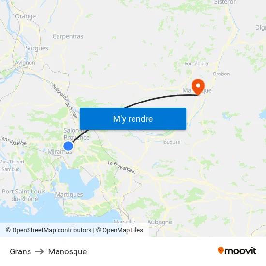 Grans to Manosque map