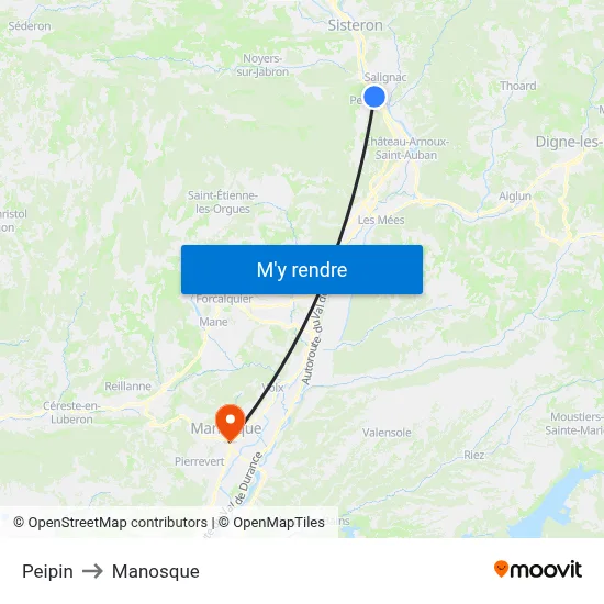 Peipin to Manosque map