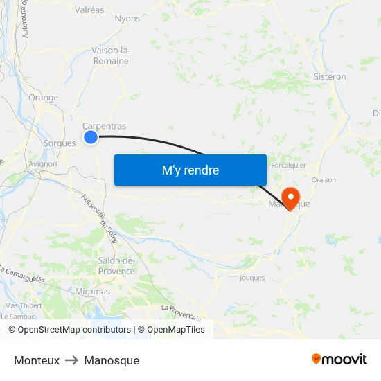 Monteux to Manosque map