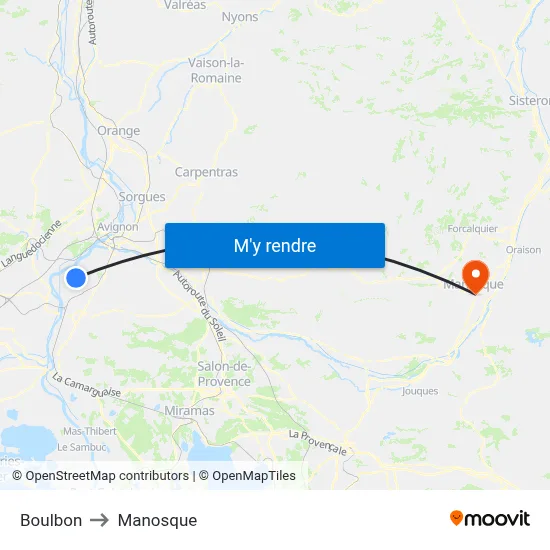 Boulbon to Manosque map