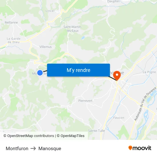 Montfuron to Manosque map