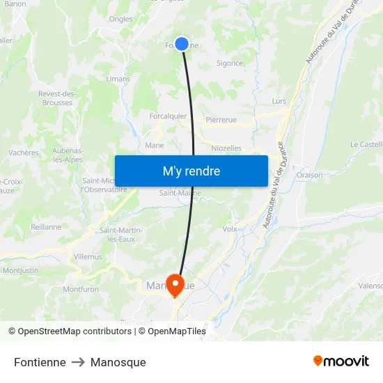 Fontienne to Manosque map