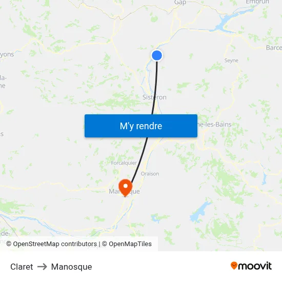 Claret to Manosque map
