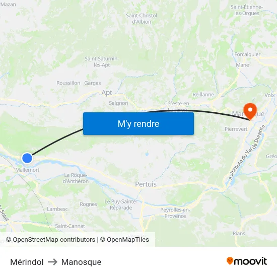 Mérindol to Manosque map