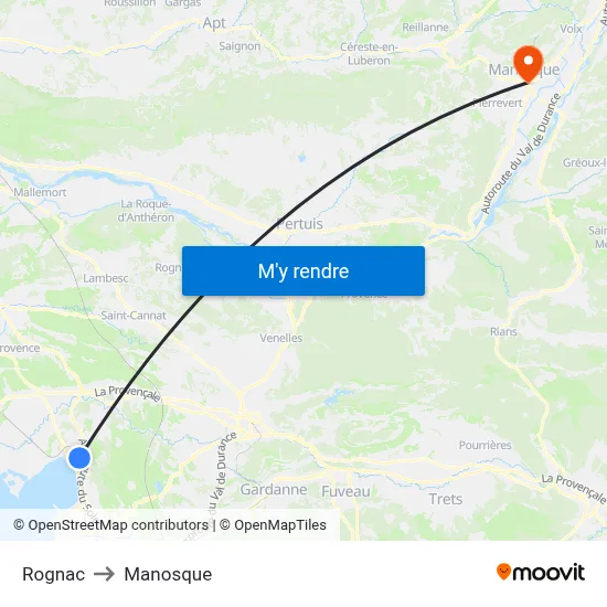 Rognac to Manosque map