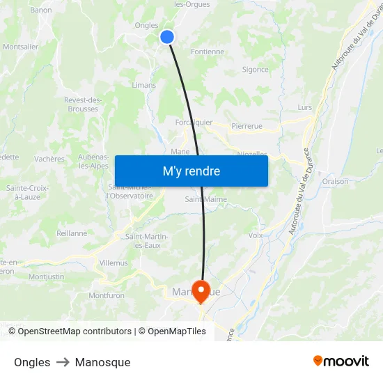 Ongles to Manosque map