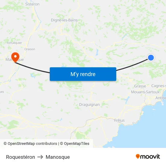 Roquestéron to Manosque map