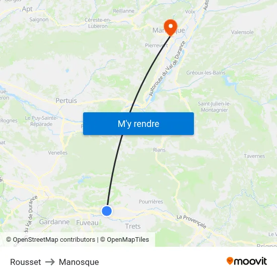 Rousset to Manosque map