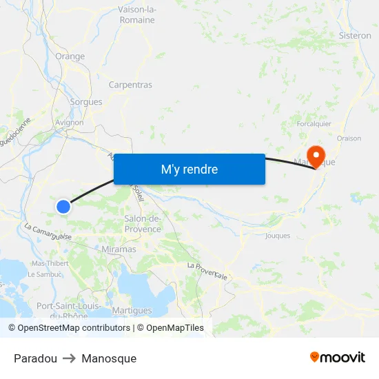 Paradou to Manosque map