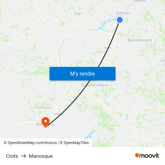 Crots to Manosque map