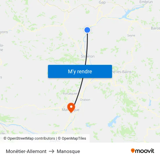 Monêtier-Allemont to Manosque map