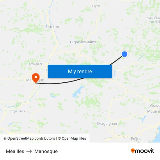 Méailles to Manosque map