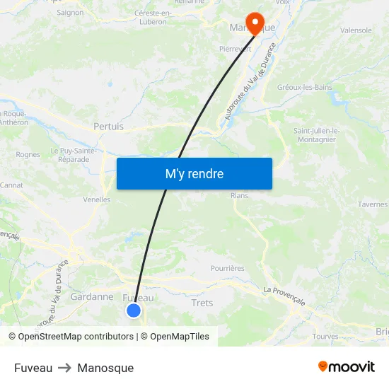 Fuveau to Manosque map