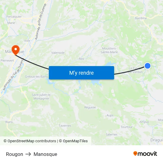 Rougon to Manosque map