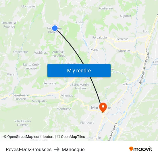 Revest-Des-Brousses to Manosque map