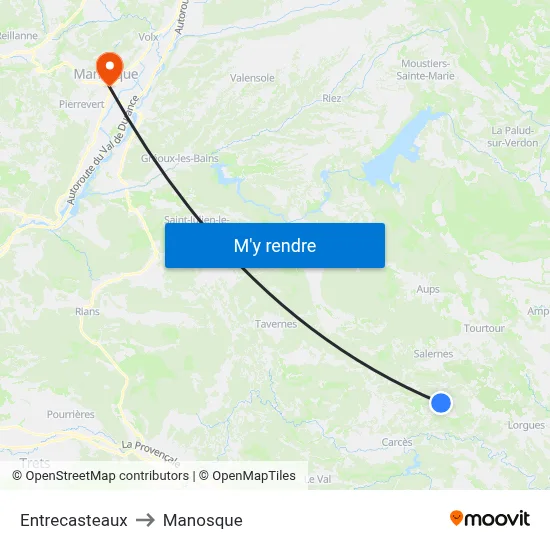 Entrecasteaux to Manosque map