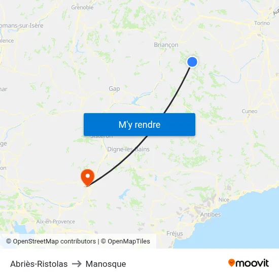 Abriès-Ristolas to Manosque map