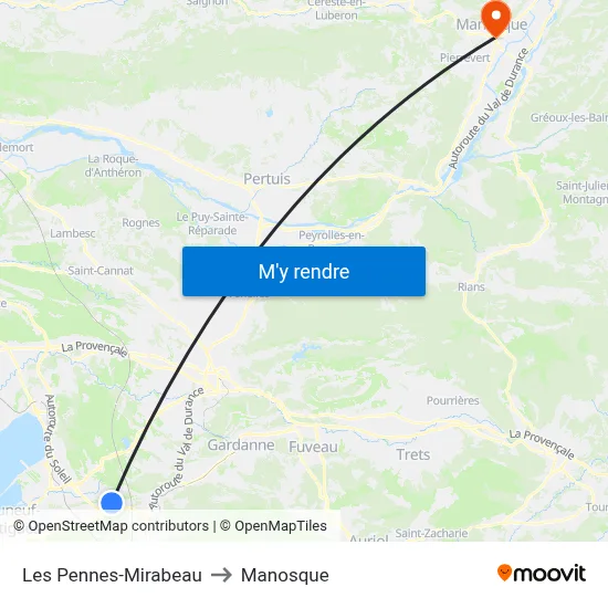 Les Pennes-Mirabeau to Manosque map