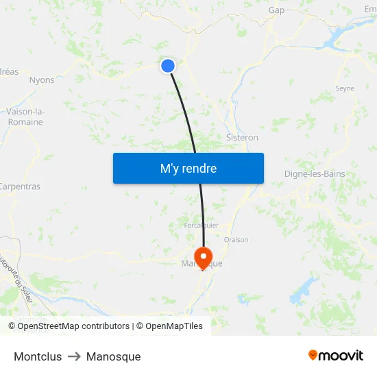 Montclus to Manosque map
