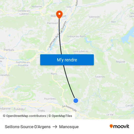 Seillons-Source-D'Argens to Manosque map