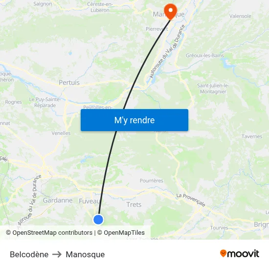 Belcodène to Manosque map