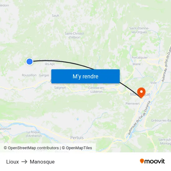 Lioux to Manosque map