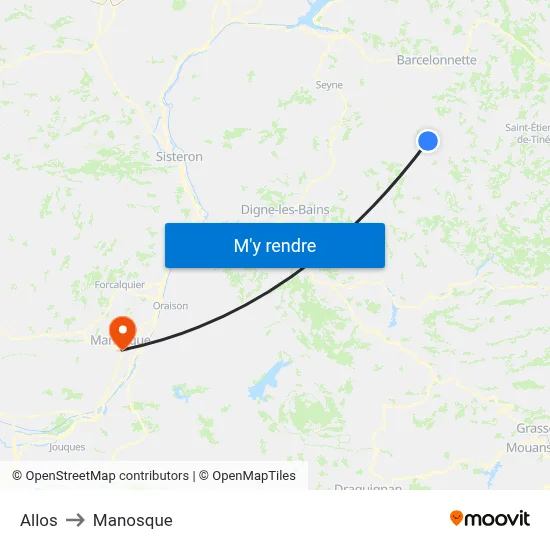 Allos to Manosque map