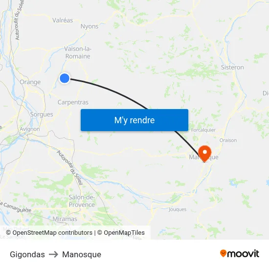 Gigondas to Manosque map