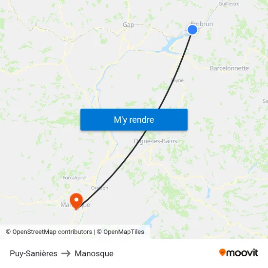 Puy-Sanières to Manosque map
