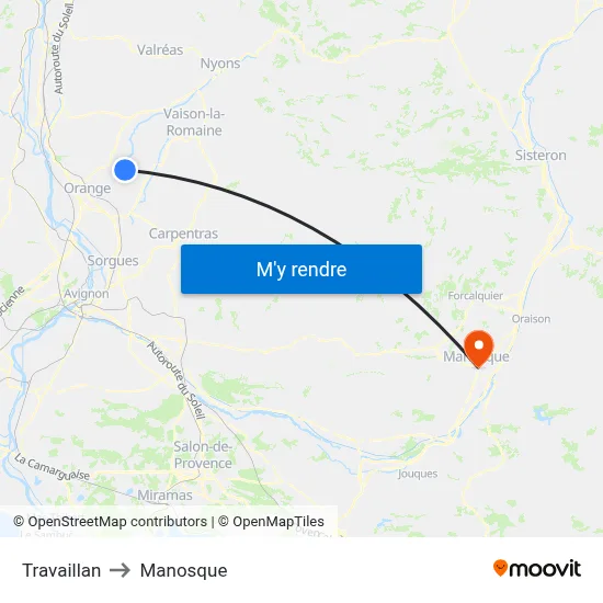Travaillan to Manosque map