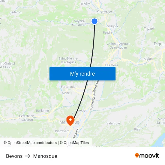 Bevons to Manosque map