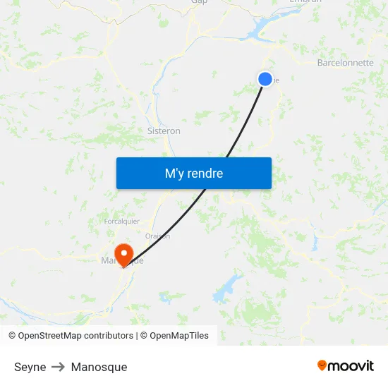 Seyne to Manosque map