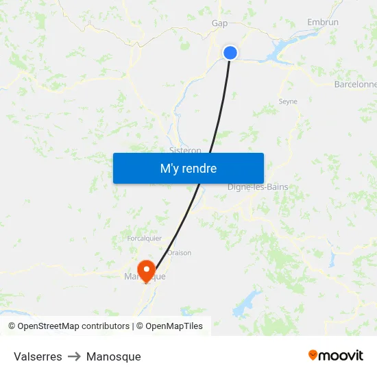 Valserres to Manosque map