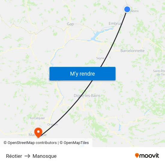 Réotier to Manosque map