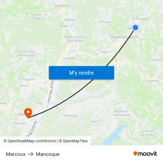 Marcoux to Manosque map
