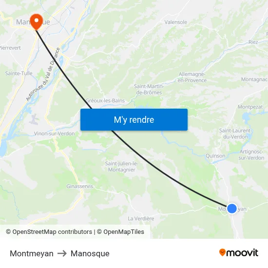 Montmeyan to Manosque map