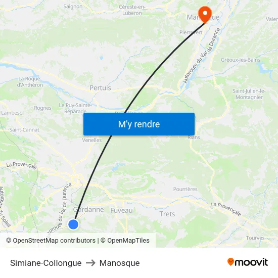 Simiane-Collongue to Manosque map