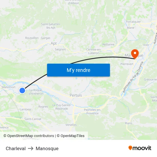 Charleval to Manosque map