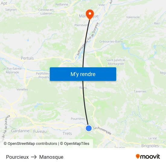 Pourcieux to Manosque map