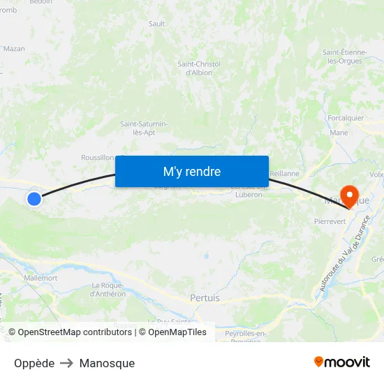 Oppède to Manosque map