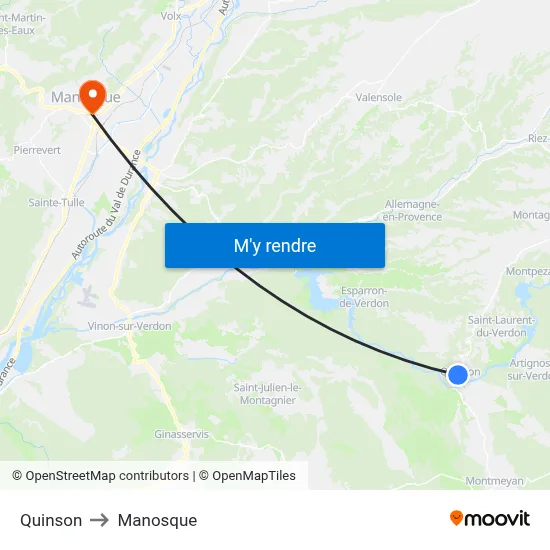 Quinson to Manosque map