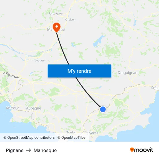 Pignans to Manosque map